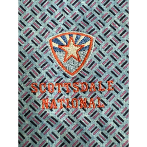 Johnnie-O Mens Carter Polo Shirt Sz Medium Geometric Scottsdale National Golf - Picture 6 of 12